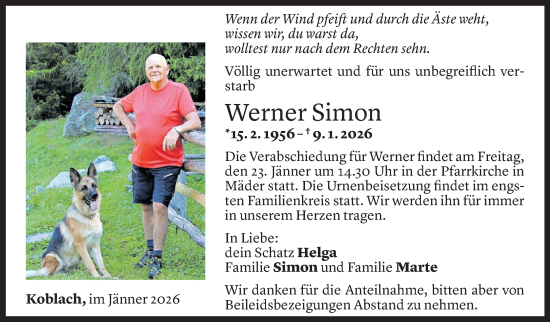 Todesanzeige von Werner Simon von Vorarlberger Nachrichten