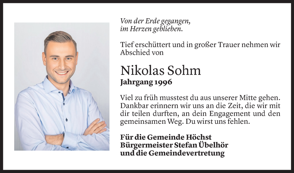  Todesanzeige für Nikolas Sohm vom 16.01.2026 aus Vorarlberger Nachrichten