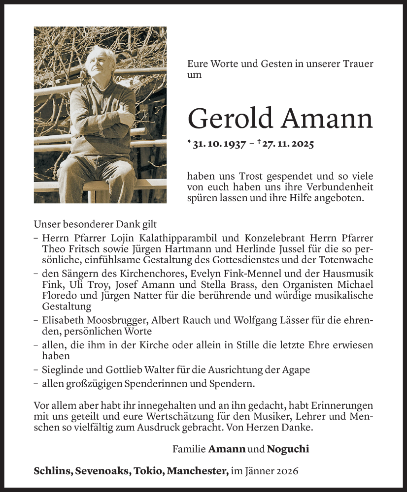  Todesanzeige für Gerold Amann vom 07.01.2026 aus Vorarlberger Nachrichten