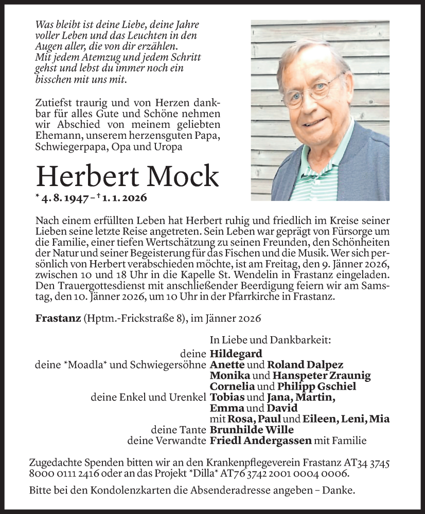  Todesanzeige für Herbert Mock vom 05.01.2026 aus Vorarlberger Nachrichten