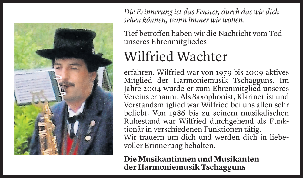  Todesanzeige für Wilfried Wachter vom 06.01.2026 aus Vorarlberger Nachrichten