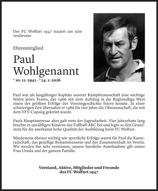 Todesanzeige von Paul Wohlgenannt von Vorarlberger Nachrichten