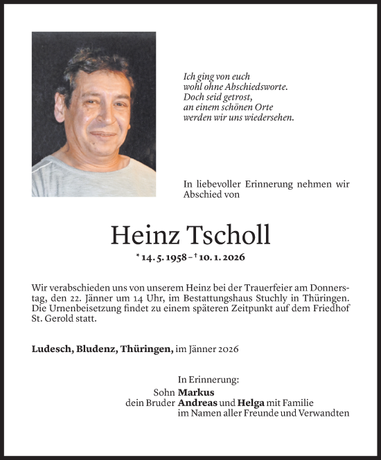 Todesanzeige von Heinz Tscholl von Vorarlberger Nachrichten