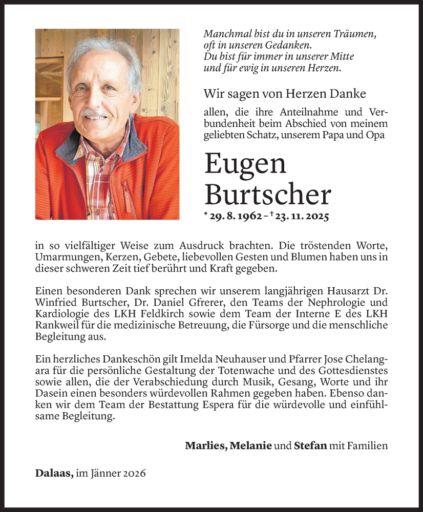  Todesanzeige für Eugen Burtscher vom 09.01.2026 aus Vorarlberger Nachrichten