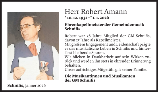 Todesanzeige von Robert Amann von Vorarlberger nachrichten