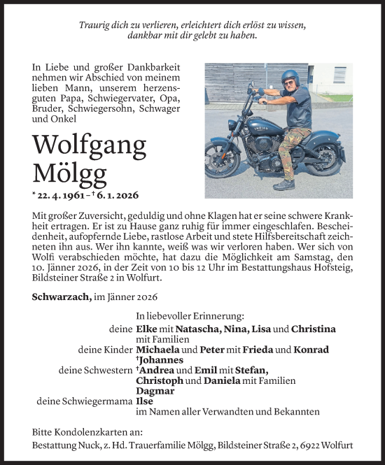 Todesanzeige von Wolfgang Mölgg von Vorarlberger Nachrichten