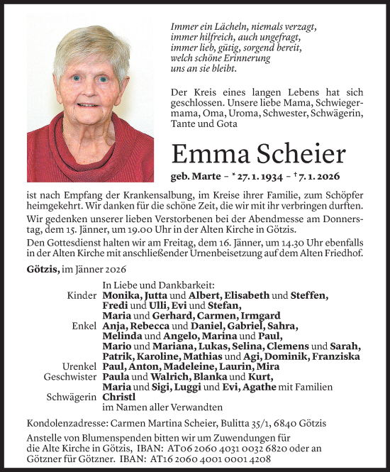 Todesanzeige von Emma Scheier von Vorarlberger Nachrichten