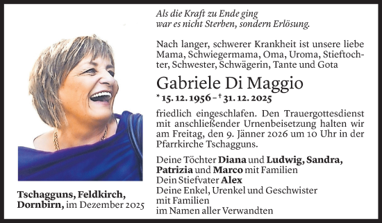 Todesanzeige von Gabriele Di Maggio von Vorarlberger nachrichten