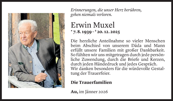 Todesanzeige von Erwin Muxel von Vorarlberger Nachrichten
