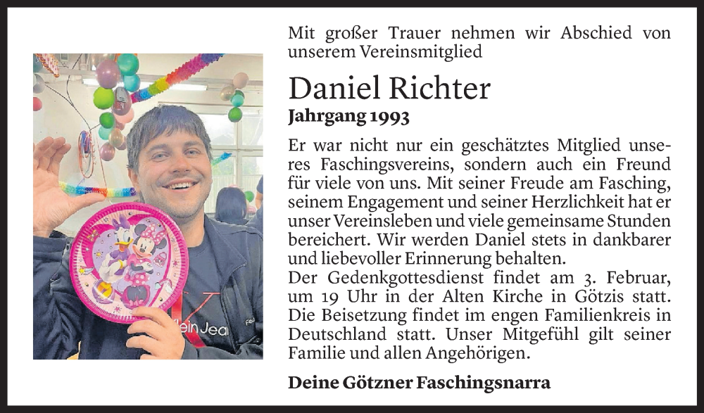  Todesanzeige für Daniel Richter vom 29.01.2026 aus Vorarlberger Nachrichten