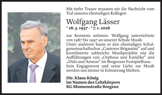 Todesanzeige von Wolfgang Lässer von Vorarlberger Nachrichten