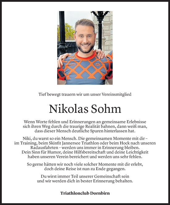 Todesanzeige von Nikolas Sohm von Vorarlberger Nachrichten