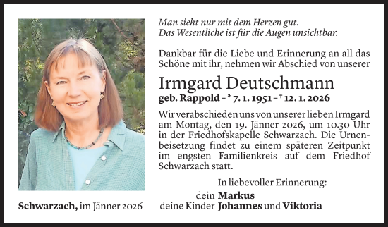 Todesanzeige von Irmgard Deutschmann von Vorarlberger Nachrichten