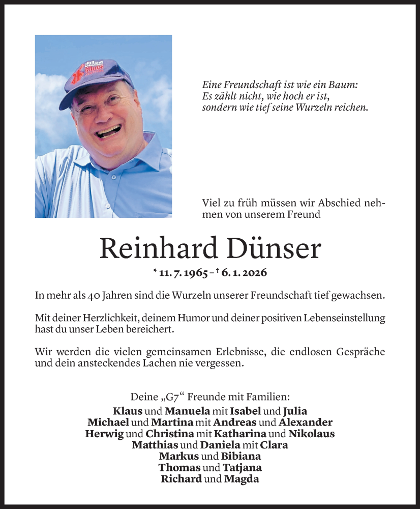  Todesanzeige für Reinhard Dünser vom 13.02.2026 aus Vorarlberger Nachrichten