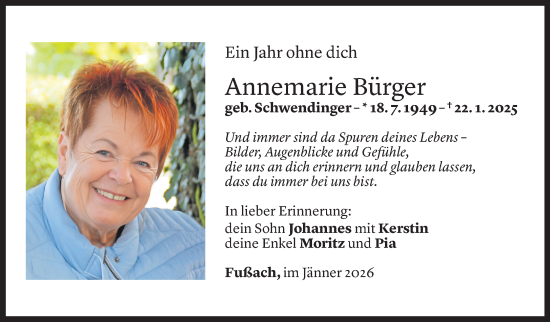 Todesanzeige von Annemarie Bürger von Vorarlberger Nachrichten