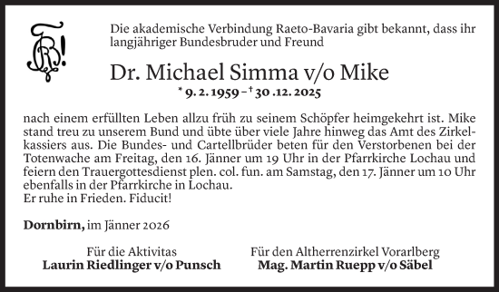 Todesanzeige von Michael Simma von Vorarlberger Nachrichten