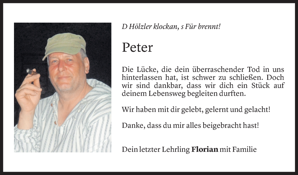  Todesanzeige für Peter Ratz vom 01.01.2026 aus Vorarlberger Nachrichten