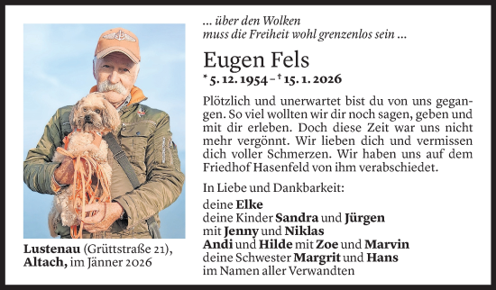 Todesanzeige von Eugen Fels von Vorarlberger Nachrichten