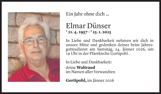 Todesanzeige von Elmar Dünser von Vorarlberger Nachrichten