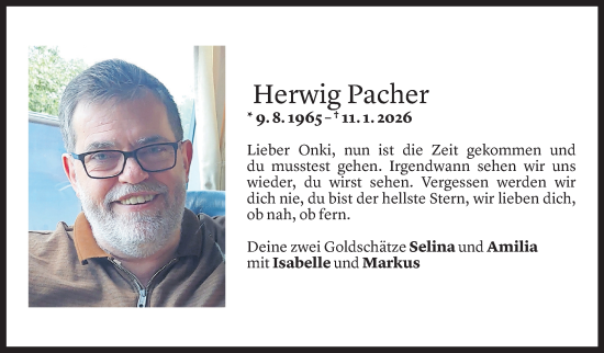 Todesanzeige von Herwig Pacher von Vorarlberger Nachrichten