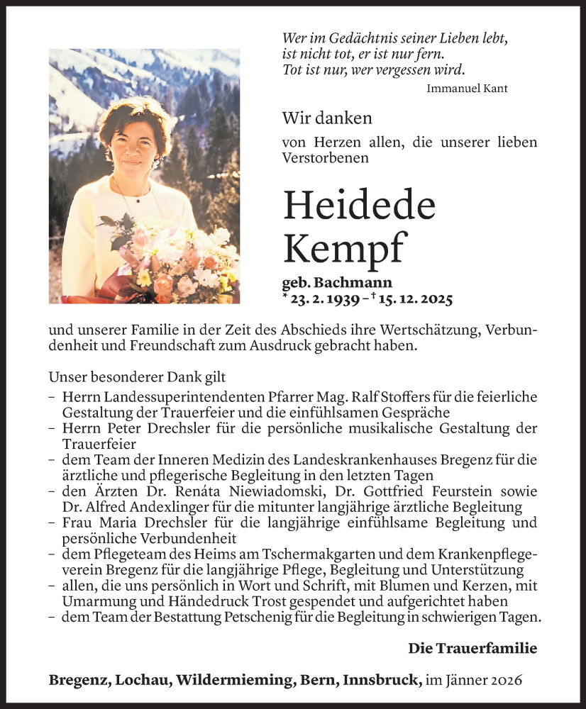  Todesanzeige für Heidede Kempf vom 14.01.2026 aus Vorarlberger Nachrichten