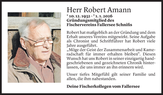 Todesanzeige von Robert Amann von Vorarlberger Nachrichten