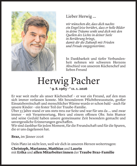 Todesanzeige von Herwig Pacher von Vorarlberger Nachrichten
