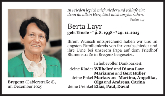 Todesanzeige von Berta Layr von Vorarlberger Nachrichten