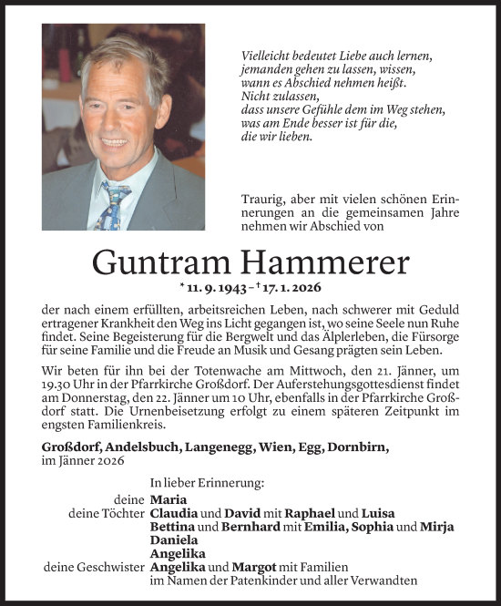 Todesanzeige von Guntram Hammerer von Vorarlberger Nachrichten