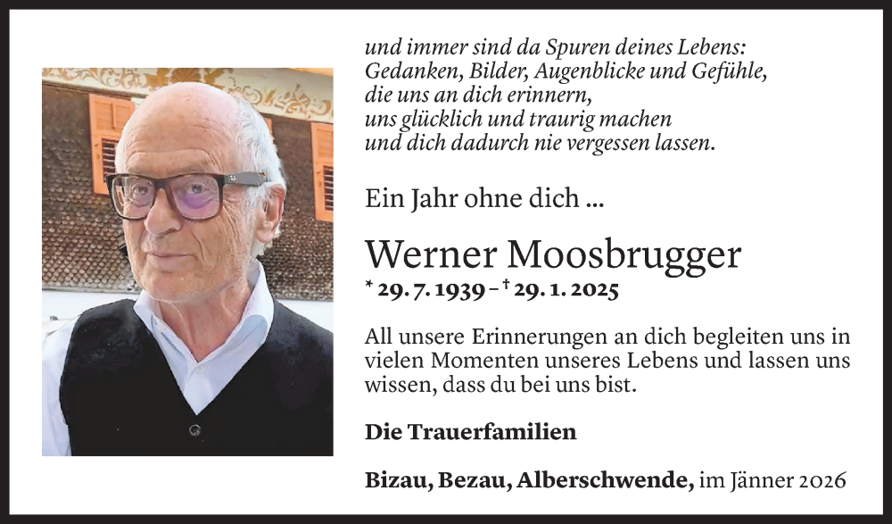  Todesanzeige für Werner Moosbrugger vom 27.01.2026 aus Vorarlberger Nachrichten