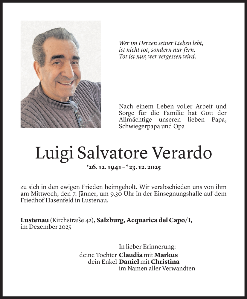  Todesanzeige für Luigi Salvatore Verardo vom 02.01.2026 aus Vorarlberger Nachrichten