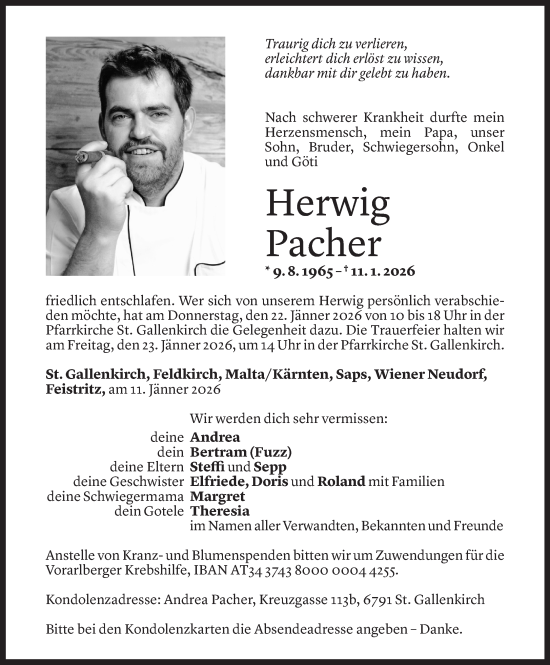 Todesanzeige von Herwig Pacher von Vorarlberger Nachrichten