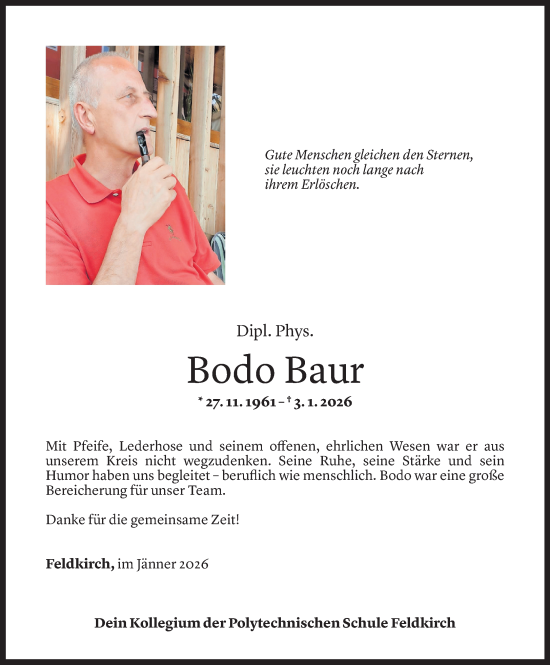 Todesanzeige von Bodo Baur von Vorarlberger Nachrichten