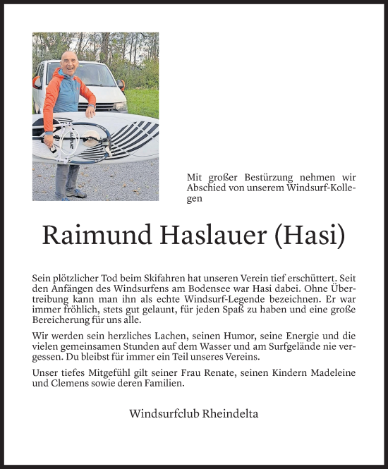 Todesanzeige von Raimund Martin Haslauer von Vorarlberger Nachrichten