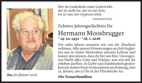 Todesanzeige von Hermann Moosbrugger von Vorarlberger Nachrichten