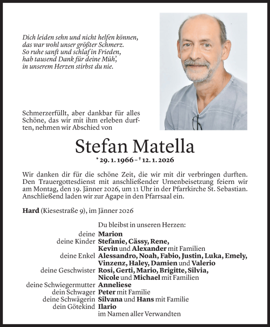 Todesanzeige von Stefan Matella von Vorarlberger Nachrichten