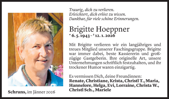 Todesanzeige von Brigitte Hoeppner von Vorarlberger Nachrichten