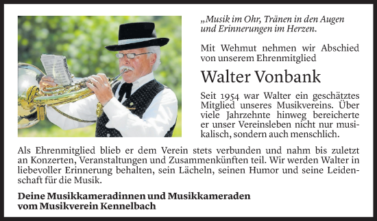 Todesanzeige von Walter Vonbank von Vorarlberger Nachrichten