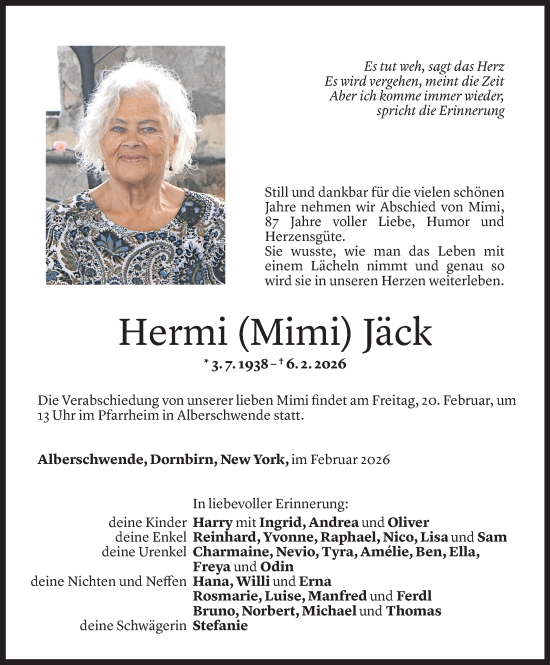 Todesanzeige von Hermi Jäck von Vorarlberger Nachrichten