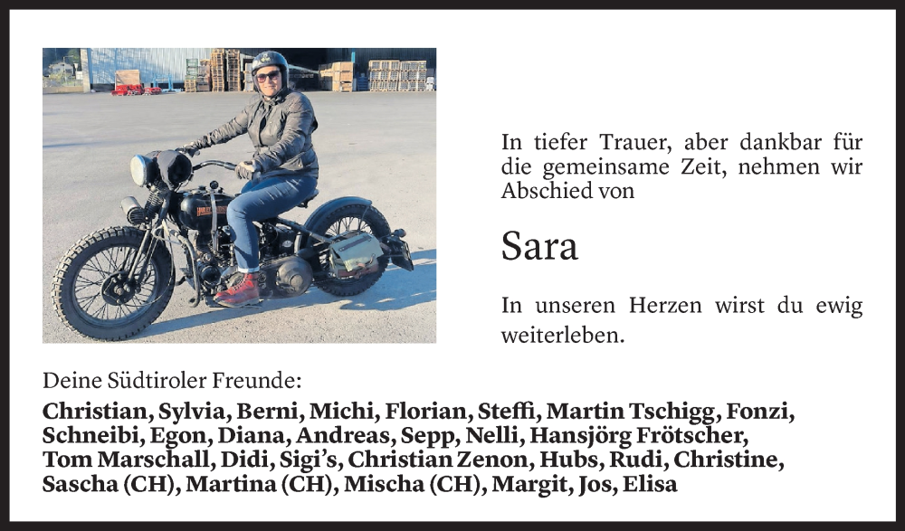  Todesanzeige für Sara Blümel vom 20.02.2026 aus Vorarlberger Nachrichten