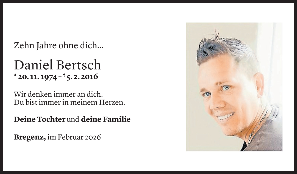  Todesanzeige für Daniel Bertsch vom 02.02.2026 aus Vorarlberger Nachrichten