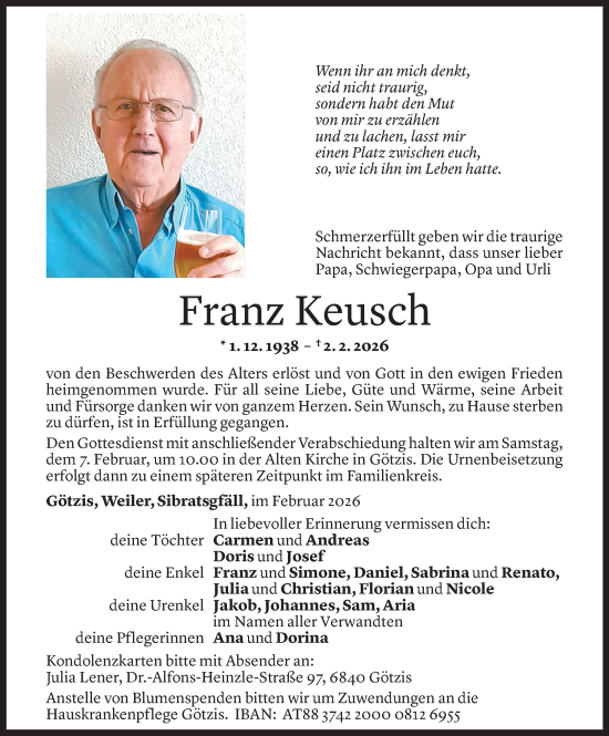 Todesanzeige von Franz Keusch von vn