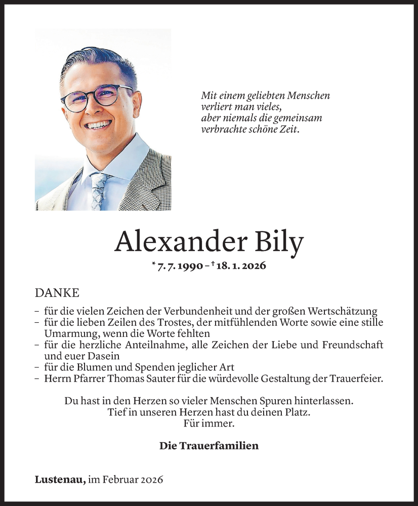  Todesanzeige für Alexander Bily vom 25.02.2026 aus Vorarlberger Nachrichten