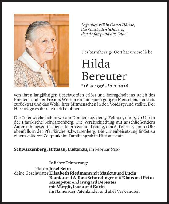 Todesanzeige von Hilda Bereuter von Vorarlberger Nachrichten