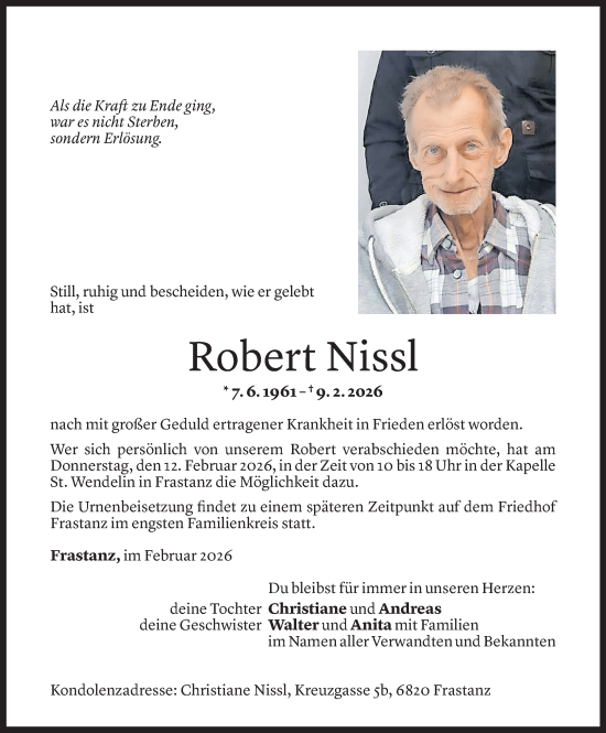 Todesanzeige von Robert Nissl von Vorarlberger Nachrichten
