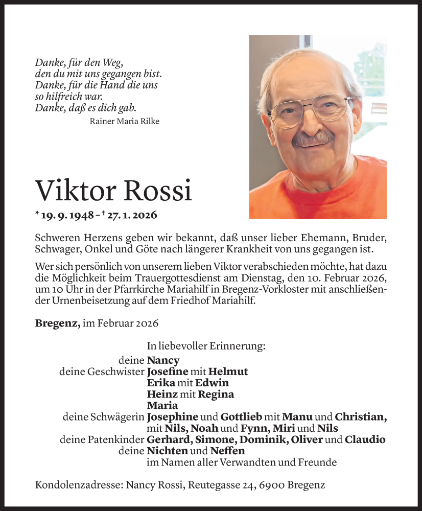  Todesanzeige für Viktor Rossi vom 03.02.2026 aus Vorarlberger Nachrichten