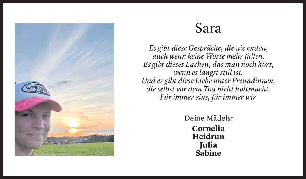  Todesanzeige für Sara Blümel vom 20.02.2026 aus Vorarlberger Nachrichten