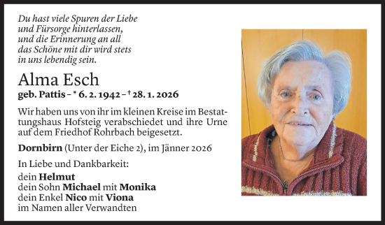 Todesanzeige von Alma Esch von Vorarlberger Nachrichten