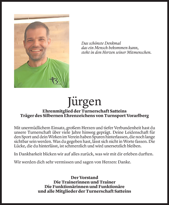 Todesanzeige von Jürgen Mark von Vorarlberger Nachrichten
