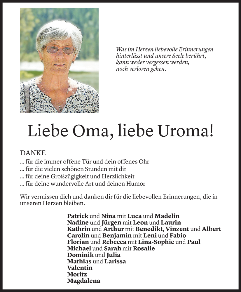  Todesanzeige für Elfriede Trebo vom 16.02.2026 aus Vorarlberger Nachrichten